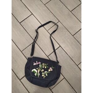 Raj‎ LA Navy Blue Suede Embroidered Dragonfly Floral Crossbody Bag